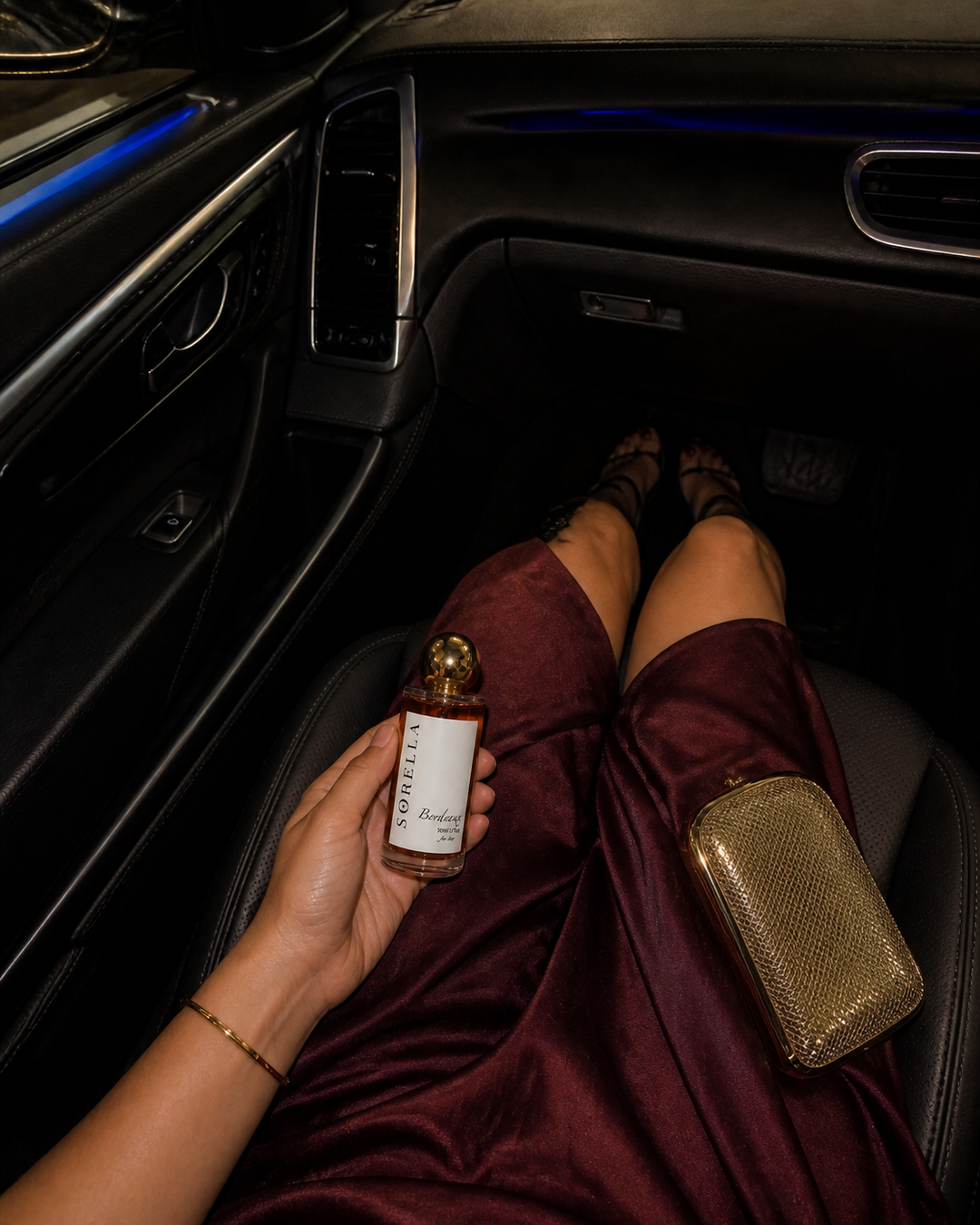Bordeaux Sorella moments — A polished on-the-go moment for a scent that makes the ride feel special.