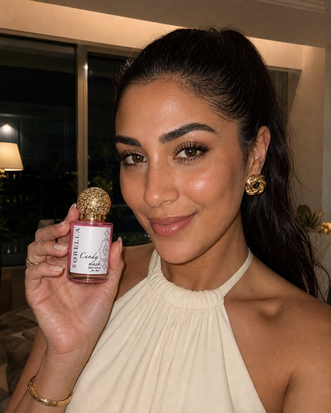 Candy Musk Sorella moments — A close-up getting-ready moment for when the scent is part of the whole look.